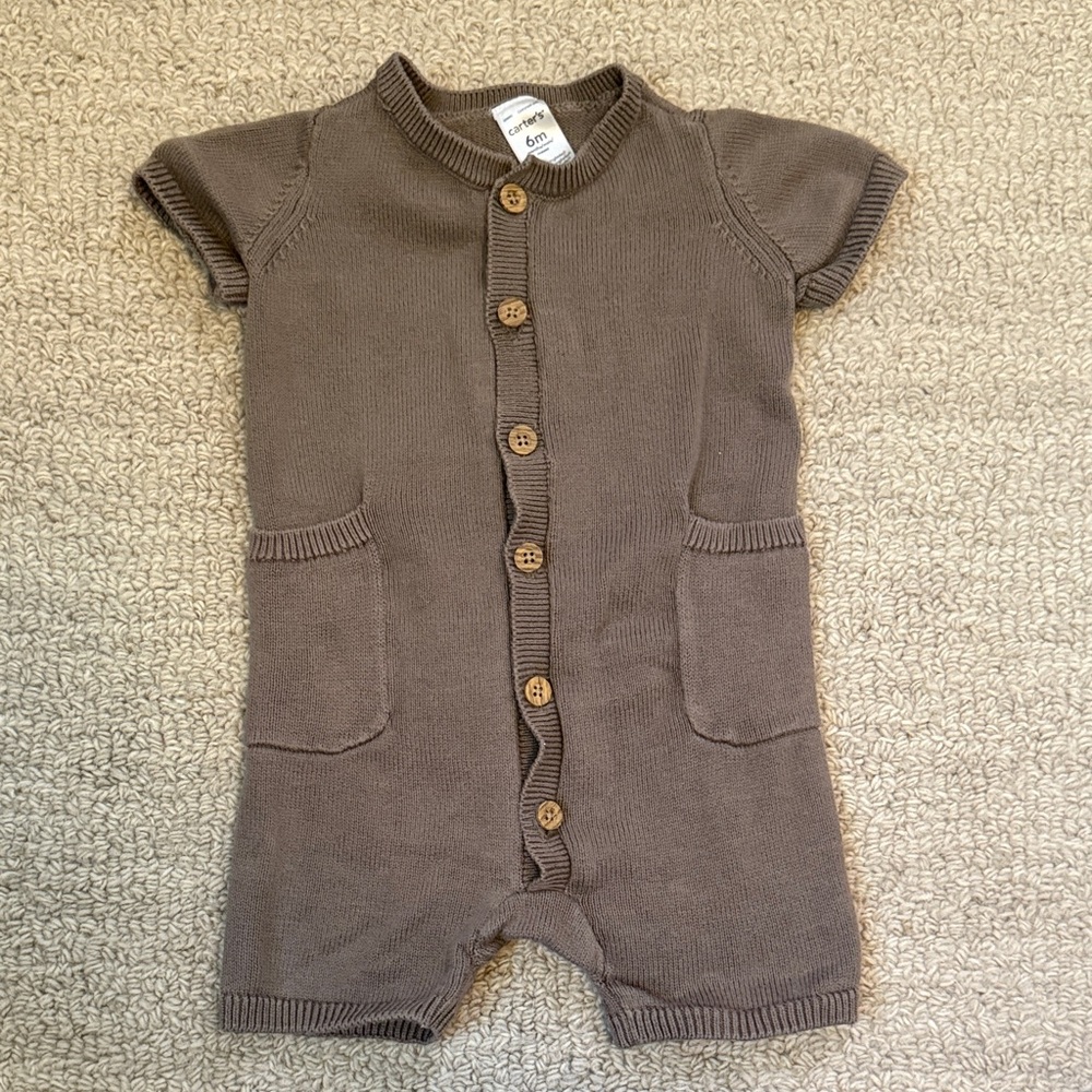 Carter's Brown Knit Button Front Romper